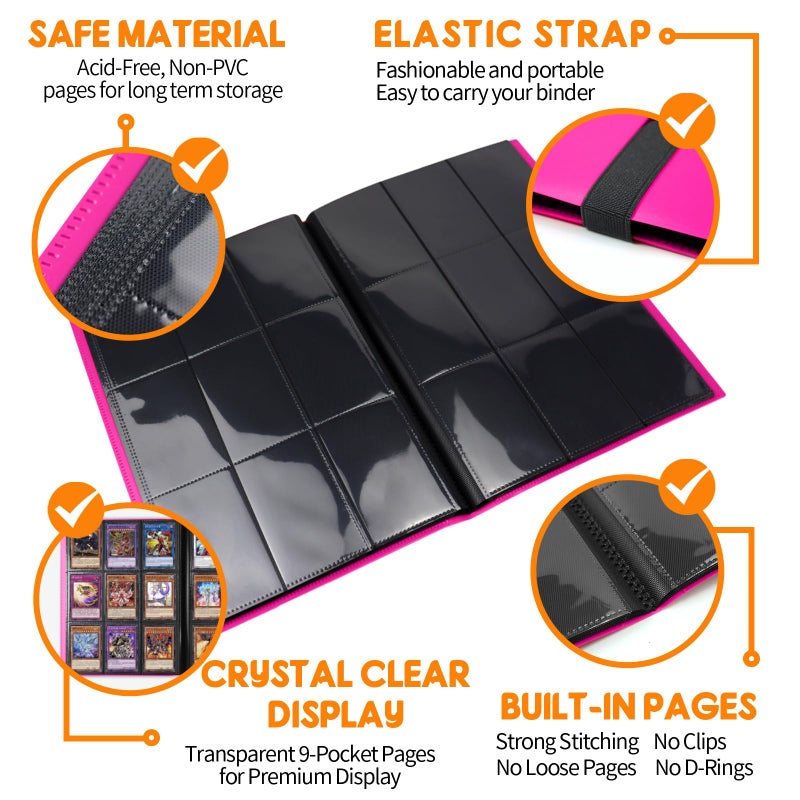 KIOEEE Pink Card Binder 9 Pocket, PP Cover Trading Card Binder for 360 Cards, Sturdy Card Collection Album, Card Holder Folders for MTG, TCG, Game Cards & Sports Cards - Image 3